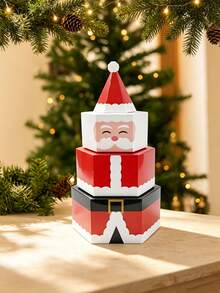 1pc Santa Claus Hexagonal Stackable Box - Suitable For Christmas Party Home Decor, Christmas Gift Packaging, New Year Party, Christmas Souvenirs, New Year Party, Winter Theme Party, Etc. - One Size Fits All - View 2