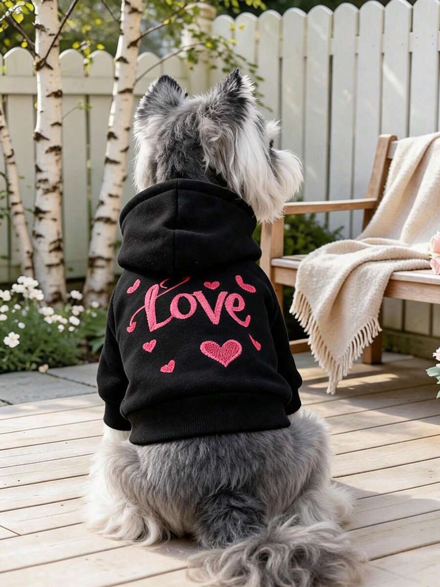 1pc Pet Clothes Dog Cat Apparel Clothing Small Dog Puppy Cute Pet Clothes Dog Apparel Clothing Small Dog Autumn/Winter Warm Comfortable Pink Heart Sweatshirt - Black - View 1
