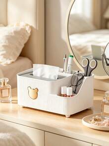 1pc Multifunctional Plastic Tissue Box With Side Storage Compartments, Cute Bear Decor Napkin Dispenser Holder For Remote Controls Small Items, Desktop Tissue Organizer For Coffee Table Living Room Bedroom Dorm Home Decoration - Multicolor - View 6