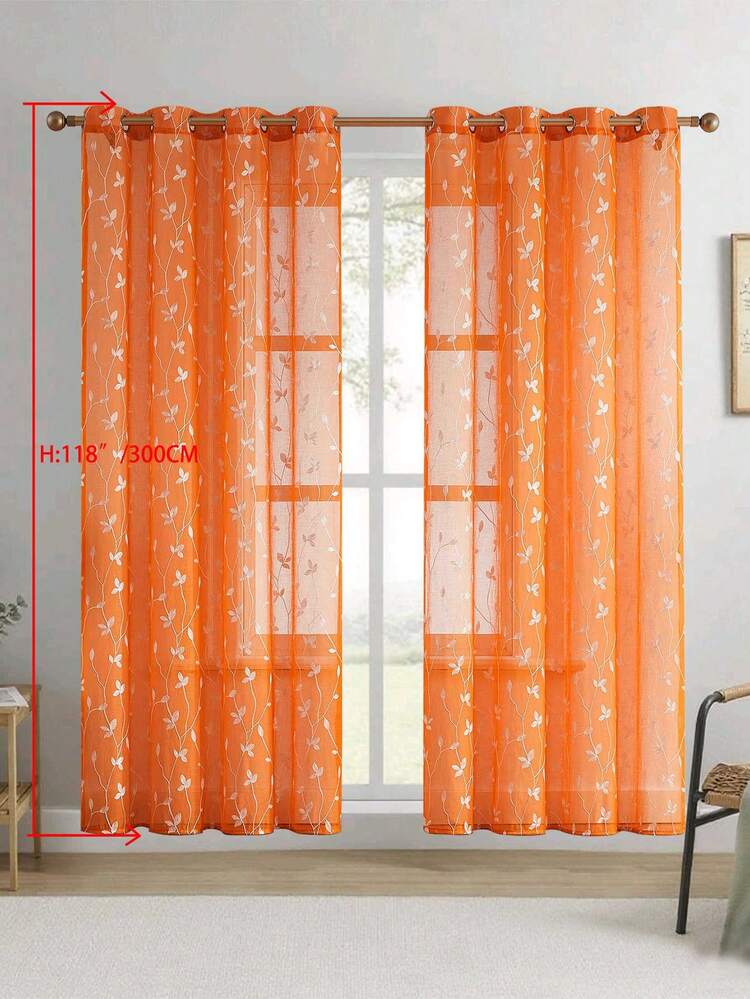 1pc/2pcs Premium Boho Style Embroidered Sheer Curtains For Living Room & Bedroom, Minimalist Line Art Voile Drapes, Fade Resistant Soft Light Blocking Breathable Home Decor, Easy To Install And Maintain - Orange - View 31