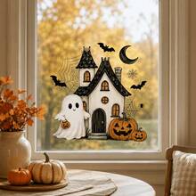 1pc Halloween Cartoon Ghost Bat Haunted House Window Stickers, Double-Sided Visible PVC Electrostatic Adsorption Glass Stickers, Suitable For Decorating Living Rooms, Bedrooms, Offices, And Classrooms. - Multicolor - View 1