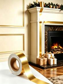 1 Roll Self-Adhesive Gold Tape, Brushed Gold, Tearable Wallpaper Border, Waterproof DIY Decoration, Suitable For Bathroom, Kitchen, Wall, Ceiling, Floor, Cabinet Tile Edges. Christmas New Year Wall Decoration, Room Decor, Wall Sticker, Home Decor - Gold - View 1