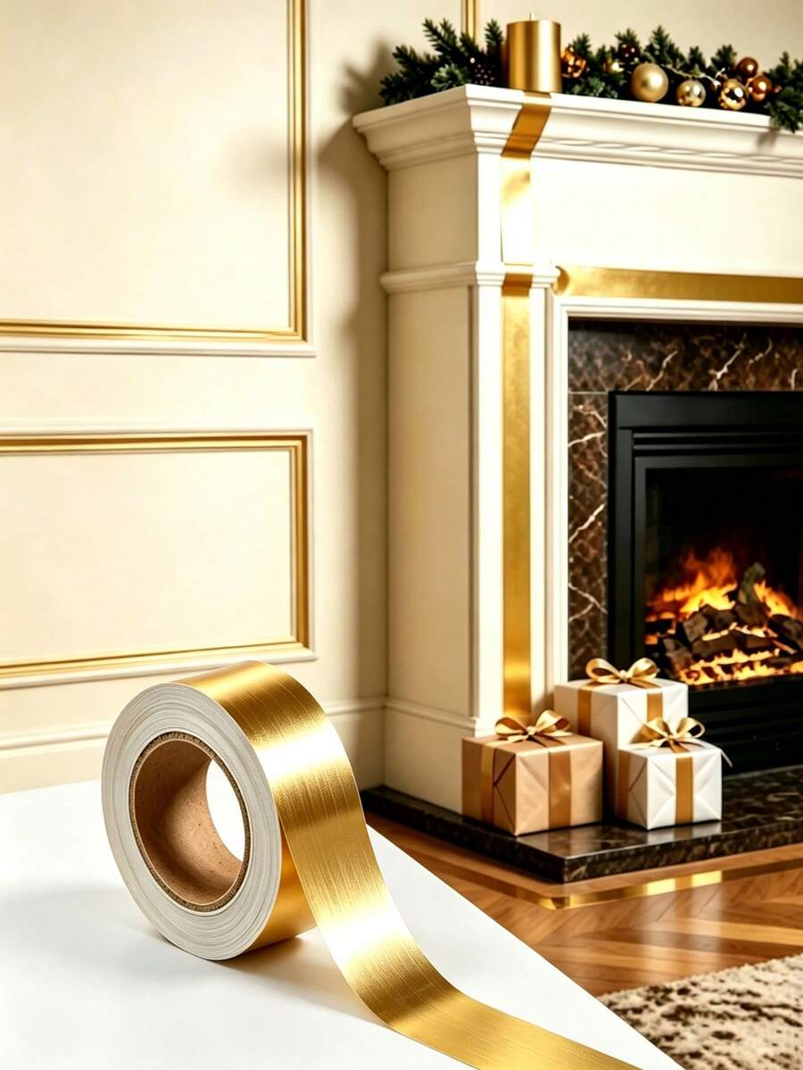 1 Roll Self-Adhesive Gold Tape, Brushed Gold, Tearable Wallpaper Border, Waterproof DIY Decoration, Suitable For Bathroom, Kitchen, Wall, Ceiling, Floor, Cabinet Tile Edges. Christmas New Year Wall Decoration, Room Decor, Wall Sticker, Home Decor - Gold - View 1