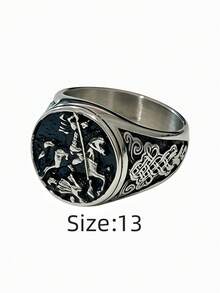 1pc St. George Dragon Slayer 316L Stainless Steel Ring, Vintage Celtic Knot Engraved Men's Ring, Non-Fading - St. George Dragon Slayer Men's Ring - View 13