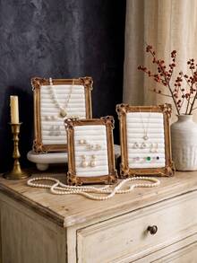1PC European Carved Frame Style Jewelry Display Stand (Jewelry Not Included), French Luxury Earring & Necklace Display Rack, Vertical Desktop Jewelry Storage Ornament, Baroque Accessory Storage Rack, Ins Style Home Vanity Jewelry Storage Frame, Suitable For Studs, Earrings, Necklaces, Pendants Storage & Display, Birthday, Housewarming, Holiday Gift, Photography Prop - Gold - View 2