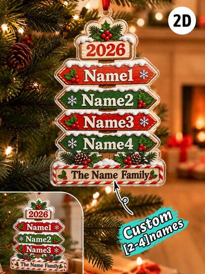 Custom Family Name Christmas Ornament, Personalized Acrylic Tree Hanging Decor, Rustic Winter Holiday Style, Customized 2-4 Names Christmas Decoration, Customizable Family Keepsake, Festive Home Decor, Christmas Gift 2026, Holiday Mantel Display