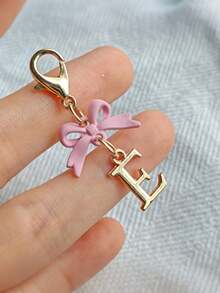 1PC New Elegant Pink Bow Key Chain, Cute English Letter Bow Keychain, Suitable For Women's Daily Use, Gift For Mom, Women's Bag DIY Backpack Pendant Charm Accessory, Wedding And Birthday Gift - Multicolor - View 22
