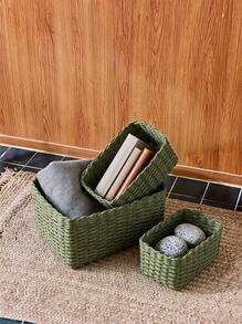 Cirelle 3pcs (S+M+L) Handmade Woven Storage Basket Set, Paper Rope Material Storage Baskets, Home Organization And Storage, Suitable For Living Room, Bedroom, Cabinet And Office, Home Decor, Farmhouse Decor (Small+Medium+Large) - Green - View 3