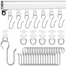 1/30/60 Sets Shower Curtain Hooks And Roller Set, Suitable For Straight And Curved Shower Curtain Rails, Curtain Rail Roller Set, Suitable For Flexible Curtain Rails, Curtain Rail Roller Hook Set - Multicolor - View 2