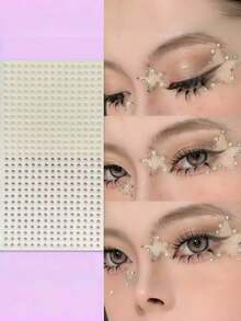 2/1 Pack Multi-Size Small 3D Rhinestone Gem Eye & Face Stickers, DIY Music Festival Y2K Makeup Rave Party Eye & Face Decoration Rhinestone Stickers - Multicolor - View 10
