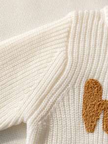 Girls Cute English Letter Embroidered Sweater, Round Neck Knit Pullover, Suitable For Daily Casual Wear In Spring, Autumn And Winter - Apricot - View 6