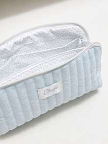 2 Styles Zipper Pencil Case, Vertical Quilted Design, Large Capacity Multi-Layer Zipper Stationery Bag, Soft Padded Makeup Storage Bag, Light Pink Polka Dot Lining, Multiple Storage Pockets, Suitable For School, Office, Travel, New Semester, Can Neatly Store Pens, Rulers, Erasers And Notebooks, Back To School Essential - Multiple Styles - View 4