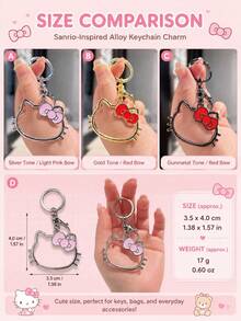 Gantungan Kunci Hello Kitty Sanrio untuk Pembuatan Perhiasan, Gantungan Kunci Kepala Kucing Paduan Logam dengan Pita, Gantungan Kunci Logam Lucu untuk Wanita, Aksesoris Tas Dompet Ransel - Pesona - View 7