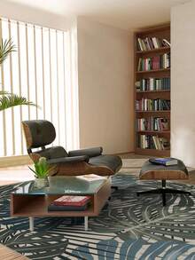 1PC Monstera & Palm Leaf Print Water Blue & Cream Area Rug, Modern Tropical Style Faux Cashmere Rectangular Intertwined Plant Leaf Pattern Machine Washable Floor Mat, Suitable For Living Room, Bedroom, Balcony Home Decor - Multicolor - View 4