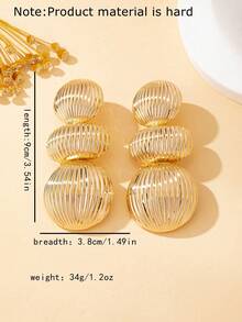 1 Pasang Anting Tusuk Bergaya Kasar dengan Permukaan Transparan - Labu Emas-Garis Vertikal - View 4