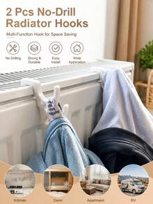 1/2/4/6pcs No-Drill Radiator Hooks Plastic Clothes Hanger Multi-Function Towel & Clothing Hooks Space-Saving Lightweight Laundry Storage Rack Suitable For Apartment Living And Home Use - Multicolor - View 2