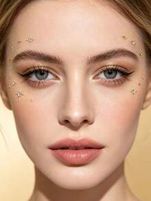 1pc Starlight Rhinestone Themed Face Makeup Sticker, Multi-Size Eight-Pointed Star Metal Line Rhinestone Elements, Can Decorate Eyes And Cheeks, Party Gathering Portrait Photography Styling Decoration, Self-Adhesive Makeup Accessory - Multicolor - View 2
