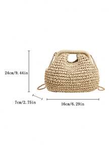 Dedoo Women's Dumpling-Shaped Woven Straw Crossbody Bag, Chain Shoulder Strap, Hand Carry Handle, Bohemian Style, Suitable For Summer Beach Vacation (Includes Gift Bag) - Beige - View 11