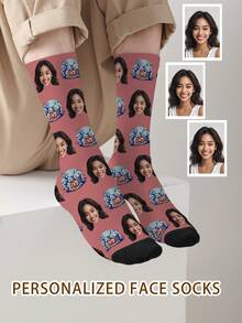 1 Par de Meias com Padrão de Rosto Personalizado, Meias com Foto Personalizada, Meias Impressas Personalizadas, Meias com Rosto Engraçado, Meias com Padrão Personalizado, Imprima Qualquer Padrão de Rosto em Meias, Presente de Aniversário, Presente do Dia dos Namorados, Presente de Aniversário Único, Colecionável Personalizado - Multicolorido - Visão 3