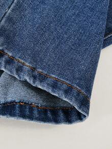Girls' Elastic Waist Pocket Wide Leg Loose Casual Denim Jeans - Blue - View 6
