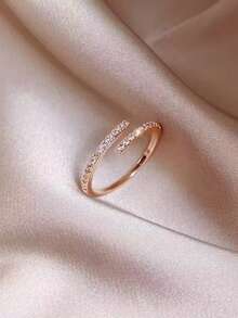Cincin CZ, Berlapis Emas Tembaga, Hipoalergenik, Gaya Wanita, 1 buah - Emas - View 2