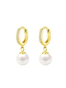 1 Pair Copper Alloy Luxury Full Rhinestone Stud Pearl Drop Earrings For Women, Elegant Elegant Faux Pearl Pendant Earrings For Daily Commute, High-End Jewelry - Pearl - View 8