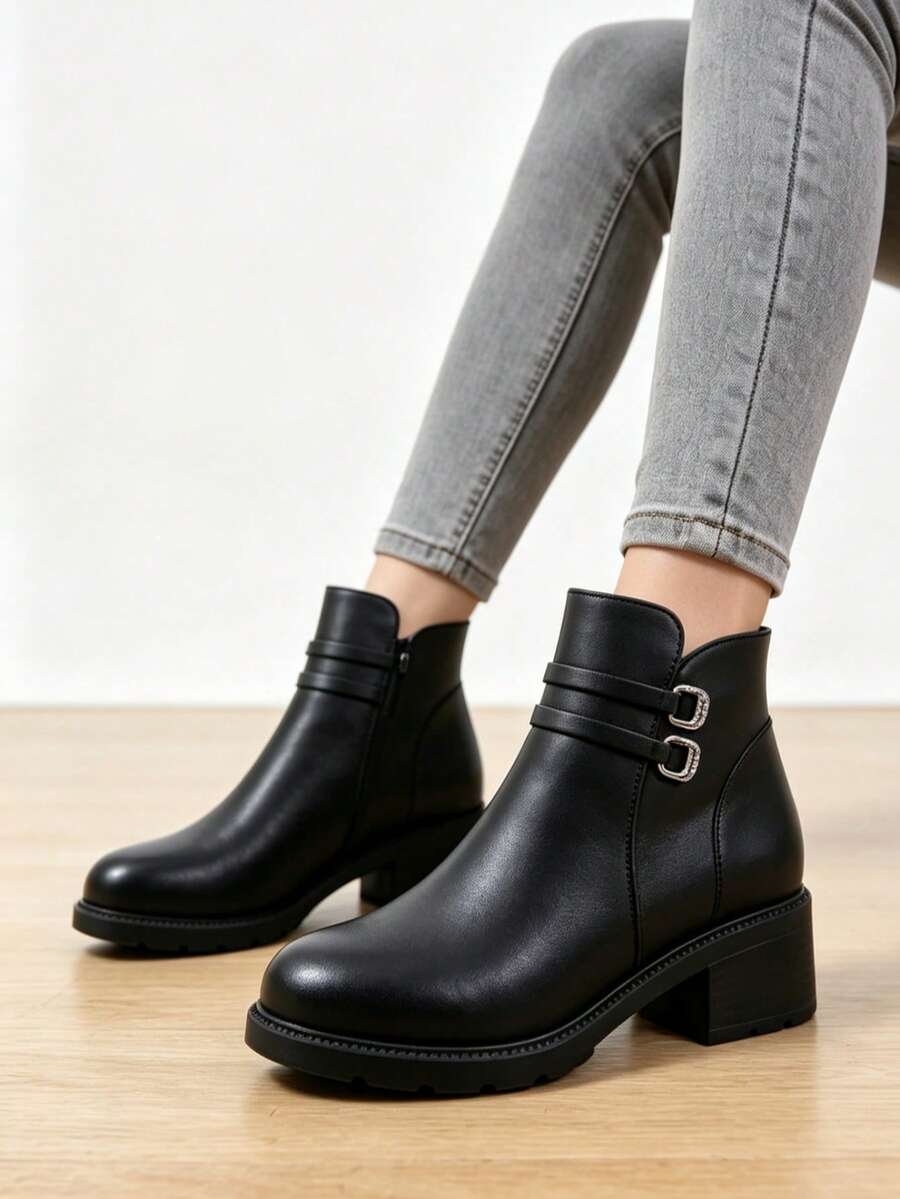 Fashionable Comfortable Casual Women's Ankle Boots Elegant Autumn/Winter - Black - View 1