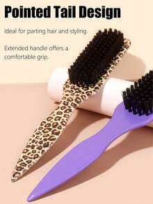Boar Bristle Beard Comb, Beard Brush, Oil Hair Styling Comb, Hair Cleaning Brush, Flyaway Brush - Multicolor - View 6
