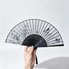1pc Women's Chinese Style Folding Fan, Foldable Bamboo Hand Fan, Paper Hand Fan, Each Fan Face Color, Pattern, And Position Differ, Randomly Sent - Multicolor - View 10