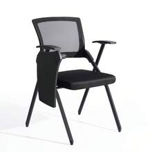 Modern Conference Chair With Mesh Backrest, Folding Office Seating - Black - With Tabletop - View 4