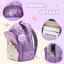 Girls Cute Glitter Backpack With Crossbody Bag And Pencil Case, 3pcs Holographic/Heart Print School Bag Set - Children's Schoolbag - View 5