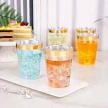 20pcs 7oz/200ml Golden Edge Aviation Water Cups - Durable Crystal Clear Water Cups For Weddings And Parties [Reusable] - Gold - View 4