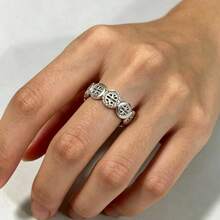 Cross-Border European And American Fashion Minimalist Luxury Commute Exquisite Niche Design Rhinestone Round Hollow Logo Ring - Openwork Ring - View 4