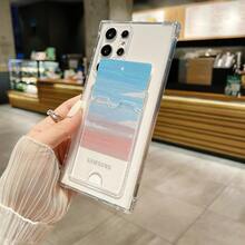 Transparent Air Cushion Anti-Drop Card Slot Phone Case, Back Card Slot For Card Storage Full Coverage Protective Shell, Minimalist Fresh Style Suitable For Samsung Galaxy S26 Ultra/S26 Plus/S26/S25/S24 Ultra/S24 Plus/S24/S23 Ultra/S23 Plus/S23 Series, Practical Commute Gift - Clear - View 5