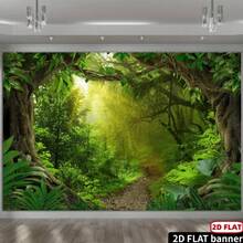 2D Flat Background, 2D Flat Background 2D Flat Background Jungle Forest Photography Backdrop, Tropical Rainforest Natural Landscape Background, Wildlife Zoo Adult Party Decoration Photo Studio Prop, Multi-Functional - A - View 3