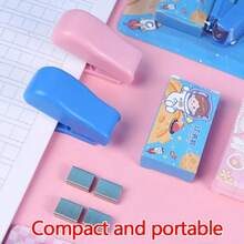 1 Set Cute Cartoon Mini Stapler Set With Staples, Portable Pocket Stapler For Student School Office Binding Stationery - Color Style Randomized - View 4