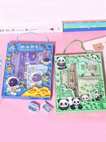 4 Sets/24PCS Panda Rabbit Puppy Astronaut Pattern Cartoon Stationery Set, Student Pencil Set, Includes Pencils, Rulers, Erasers, Sharpeners, Notebooks - Multicolor - View 6