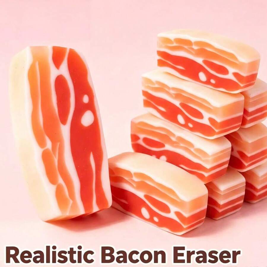 6Pcs Creative Simulated Food‑Shaped Pork Belly Funny Erasers, High‑Aesthetic, Low‑Crumbs & Residue‑Free - Pork Belly Shaped Eraser - View 1