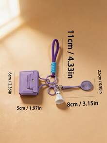 Mini PU Handbag Keychain With Badminton Racket Charm, Sport‑Style Braided Wrist Strap Bag Pendant Key Ring For Backpack Handbag Women Girls - Multicolor - View 10