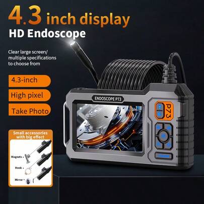 NATFIRE 4.3" HD Industrial Endoscope Camera With Light,Inspection Borescope With IPS Screen, 16.5FT Semi-Rigid Cord, IP67 Waterproof , Ideal For Maintenance & Machine Inspecting Walls, Vents, Automotive Engines, Sewers And Tools,Pipes,Gift For Men
