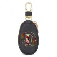 Floral Wreath Letter A-Z Car Key Holder, Mini Car Key Storage Bag, PU Leather Keychain Wallet, Zipper Pouch, Car Key Organizer, Car Keychain, Unisex Gift - Multicolor - View 59