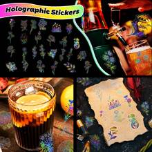 TOOUEE 100 PCS Vintage Flower Plant Theme Holographic Stickers, Transparent PET Waterproof Decals Stickers ,Unique Shining Designs For Scrapbooking Journaling Water Bottle DIY Handcraft Decoration - Multicolor - View 9