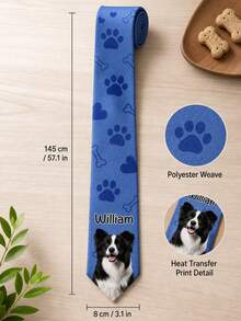 Customized Photos And Name Ties, Personalized Pet Photo Ties For Men, Gifts For Father's Day, Birthday, Wedding, Office Attire And Daily Wear. - Multicolor - View 3