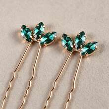 5pcs Bridal Hair Pins Hair Accessories Rhinestone Bun Decoration Hair Sticks - Green - View 6