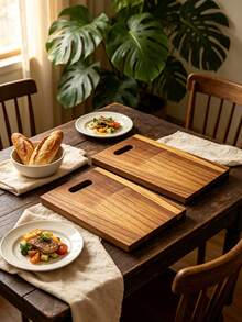 Solid Wood Cutting Board With Hanging Hole, Kitchen Accessories, Home Goods, Kitchen Essentials, Kitchen Decor, Multi-Functional Food Preparation Board, Suitable For Meat, Fruit, Vegetables, Cooked Food Platter - Brown - View 2