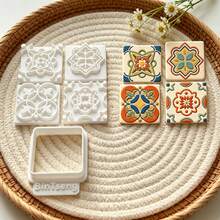 6Pcs Moroccan Exotic Tile Clay Cutters, Boho Ornate Floral Square Molds For Polymer Clay DIY Jewelry Making - 6pcs - View 2