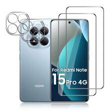 2+2 قطعة واقي شاشة وواقي عدسة ل- Redmi Note 17/Note 15 Pro 5G/Note 15 5G/Note 15 Pro+ 5G/Note 15 4G/Note 15 Pro 4G/Note 15 Pro+ 4G/ A7 Pro/Note 14 Pro 5G/Note 14 Pro 4G/Note 14 Pro+/Note 13 Pro+/ 14C/15/15C/A5/Note 14 4G/Note 14 5G، حماية الهاتف، حماية الجهاز، تصميم عصري، ملاءمة مثالية، زجاج متين، فيلم حماية عالي الجودة - شفاف - مشاهدة 5