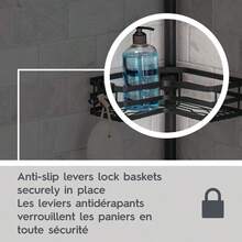 Matte Black Tension Pole Shower Caddy, Resists Rust, 3-Tier Storage - A - View 6