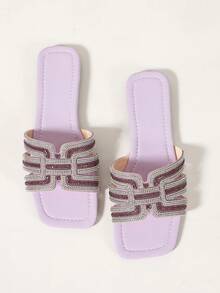 Ximi Ruo Women's Rhinestone, Fashion Casual Strap Outdoor Slippers For Spring/Summer, Comfortable Flat Heel Round Toe Beach Shoes, Holiday Essential, Flat - Purple - View 2