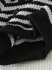 2pcs Baby Girl Sweet Cool Style Striped Hollow Bow Long Sleeve Top & Mesh Puff Skirt Set, Spring/Autumn - Black - View 6